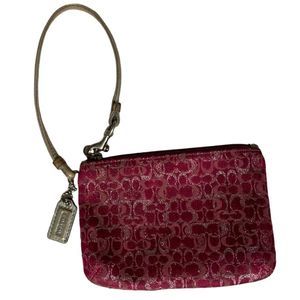 Coach Signature Zip Wristlet Pink/Silver Canvas Jacquard C's